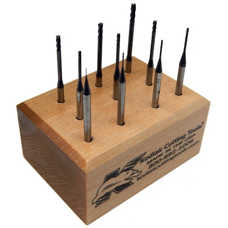 Kodiak Cutting Tools 10pc Micro Carbide End Mill Set, Reach 5Xs DIA, LOC 3Xs DIA, w/ALTiN 56399918